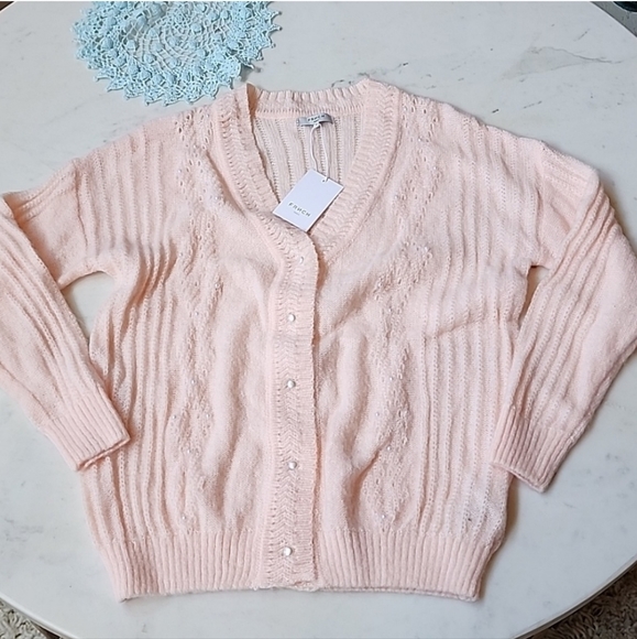 NWT FRNCH blush cardigan with pearl accents size small - Picture 2 of 16